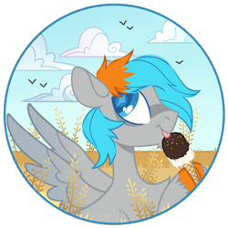 Size: 2000x2000 | Tagged: safe, artist:n in a, derpibooru import, oc, oc:shade flash, pegasus, food, ice cream, male, mlem, silly, stallion, tongue out, unshorn fetlocks