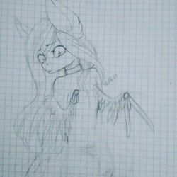 Size: 1080x1080 | Tagged: safe, artist:nickellmollibden134, derpibooru import, oc, oc only, anthro, pegasus, choker, graph paper, looking back, pegasus oc, traditional art, wings