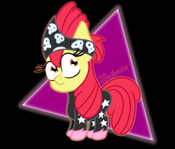 Size: 1542x1305 | Tagged: safe, artist:puperhamster, derpibooru import, apple bloom, earth pony, pony, the show stoppers, abstract background, alternate hairstyle, clothes, female, filly, show stopper outfits, simple background, solo