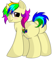 Size: 5150x5800 | Tagged: safe, artist:rainbowtashie, derpibooru import, oc, oc only, oc:rainbow tashie, earth pony, pony, adorable face, butt, commissioner:bigonionbean, cute, cutie mark, embarrassed, extra thicc, flank, male, plot, rule 63, simple background, stallion, thicc ass, transparent background, writer:bigonionbean