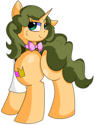 Size: 4425x5800 | Tagged: safe, artist:rainbowtashie, derpibooru import, cheese sandwich, fancypants, oc, oc:celebratory attire, earth pony, pony, unicorn, bowtie, butt, clothes, commissioner:bigonionbean, cutie mark, extra thicc, female, flank, fusion, fusion:celebratory attire, mare, plot, rule 63, seductive, seductive pose, simple background, thicc ass, transparent background, writer:bigonionbean