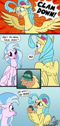 Size: 1000x2088 | Tagged: safe, artist:omny87, derpibooru import, princess skystar, silverstream, hippogriff, my little pony: the movie, breasts, calm down, calm your tits, clam, clam down, comic, confused, cousins, crying, dead, female, googly eyes, helmet, misunderstanding, press f to pay respects, pun, x eyes, yelling