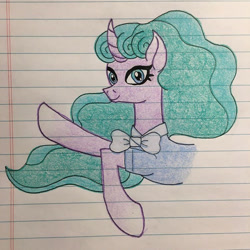 Size: 750x751 | Tagged: safe, artist:magentajam, derpibooru import, mistmane, pony, unicorn, bowtie, bust, clothes, female, lined paper, mare, smiling, traditional art