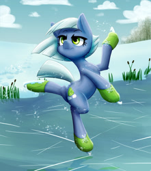 Size: 1343x1521 | Tagged: safe, artist:ikarooz, derpibooru import, limestone pie, earth pony, pony, bipedal, chest fluff, female, ice skating, lime, mare, skating, snow, solo, winter