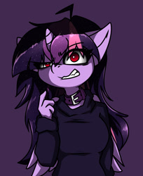 Size: 1604x1968 | Tagged: safe, artist:duop-qoub, derpibooru import, twilight sparkle, twilight sparkle (alicorn), alicorn, anthro, clothes, collar, descended twilight, female, hoodie, solo