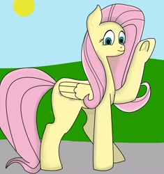 Size: 3300x3510 | Tagged: safe, artist:tropickle, derpibooru import, fluttershy, pegasus, pony, looking at you, solo, waving