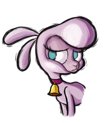 Size: 1297x1500 | Tagged: safe, artist:hitsuji, derpibooru import, pom lamb, sheep, them's fightin' herds, bell, bell collar, collar, community related, frown, pom pom, simple background, solo, transparent background