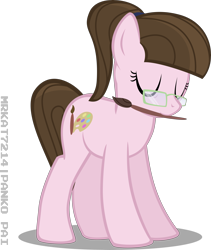 Size: 5439x6440 | Tagged: safe, artist:mrkat7214, derpibooru import, oc, oc only, oc:charm palette, earth pony, pony, eyes closed, female, glasses, mare, paintbrush, ponytail, simple background, solo, transparent background, vector