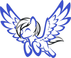 Size: 3650x3000 | Tagged: safe, artist:up1ter, derpibooru import, oc, oc:driftor, pegasus, black mane, blue coat, colored, commission, cute, ears up, eyes closed, flying, gray mane, happy, lineart, male, pegasus oc, silhouette, simple background, solo, spread wings, stallion, thick outline, transparent background, two toned mane, two toned tail, wings, ych result, your character here