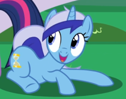 Size: 439x342 | Tagged: safe, derpibooru import, screencap, minuette, pony, unicorn, amending fences, cropped, cute, minubetes, prone, smiling, solo