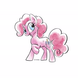 Size: 2048x2048 | Tagged: safe, artist:pfeffaroo, derpibooru import, pinkie pie, earth pony, pony, female, mare, one hoof raised, simple background, solo, white background