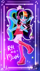 Size: 1239x2205 | Tagged: safe, artist:gihhbloonde, artist:noreentheartist, derpibooru import, oc, oc:rainbow heart, human, equestria girls, barely eqg related, base used, boots, clothes, crossover, dress, equestria girls style, equestria girls-ified, fairy, fairy wings, hand on hip, headphones, jewelry, magic winx, musa, necklace, pigtails, shoes, wings, winx club, winxified