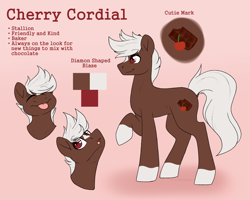 Size: 2500x2000 | Tagged: safe, artist:dreamy, artist:littedreamycat, derpibooru import, oc, oc:cherry cordial, earth pony, commission, reference sheet, refsheet