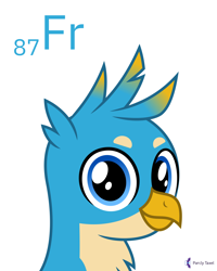 Size: 4000x5000 | Tagged: safe, artist:parclytaxel, derpibooru import, gallus, griffon, series:joycall6's periodic table, .svg available, absurd resolution, bust, catbird, chemistry, cute, francium, gallabetes, looking at you, male, periodic table, portrait, simple background, smiling, solo, vector, white background