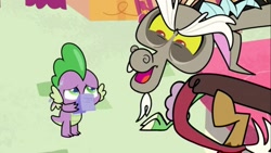 Size: 1366x768 | Tagged: safe, derpibooru import, screencap, discord, spike, draconequus, dragon, discord's peak, my little pony: pony life, spoiler:pony life s01e14, spoiler, spoilers for another series, winged spike