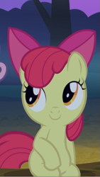 Size: 399x709 | Tagged: safe, derpibooru import, screencap, apple bloom, earth pony, pony, sleepless in ponyville, adorabloom, cropped, cute, sitting, smiling, solo