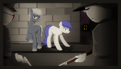 Size: 5220x3010 | Tagged: safe, artist:5thempire, derpibooru import, oc, oc:gray justice, oc:isaac pony, earth pony, pony, attack, attack pose, blue eyes, blue mane, blue tail, city, glasses, gray mane, madness combat, meme, night, photo, rage, rage face, soldier, suspicious, suspicious face, two male, war, weapon