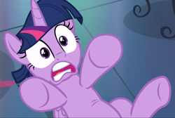 Size: 1397x936 | Tagged: safe, derpibooru import, screencap, twilight sparkle, twilight sparkle (alicorn), alicorn, a health of information, cropped, laying on ground, shocked, solo, underhoof