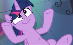 Size: 1500x939 | Tagged: safe, derpibooru import, screencap, twilight sparkle, twilight sparkle (alicorn), alicorn, a health of information, cropped, cute, excited, laying on ground, solo, twiabetes