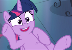 Size: 1351x939 | Tagged: safe, derpibooru import, screencap, twilight sparkle, twilight sparkle (alicorn), alicorn, a health of information, cropped, cute, excited, laying on ground, smiling, solo, twiabetes