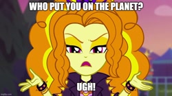 Size: 888x499 | Tagged: safe, derpibooru exclusive, derpibooru import, edit, edited screencap, editor:icey-wicey-1517, screencap, adagio dazzle, equestria girls, equestria girls series, sunset's backstage pass!, spoiler:eqg series (season 2), bracelet, clothes, female, i heart dancing, imgflip, jacket, jewelry, leather jacket, meme, open mouth, solo, spiked wristband, spongebob reference, spongebob squarepants, who put you on the planet, wristband