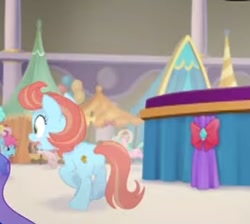 Size: 344x308 | Tagged: safe, derpibooru import, screencap, earth pony, pony, my little pony: the movie, background pony, booth, canterlot, cropped, female, mare, offscreen character, running, scared, tents, unnamed character, unnamed pony