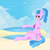 Size: 3840x3840 | Tagged: safe, artist:rise_of_evil_69, derpibooru import, surf, earth pony, pony, blue mane, clothes, cloud, cloudy, ear piercing, earring, glasses, jewelry, piercing, pink body, plane, purple swimsuit, sand, sky, solo, surfboard, surfing, swimsuit