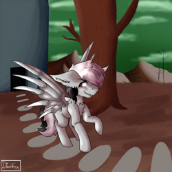 Size: 1600x1600 | Tagged: safe, artist:diantrex, derpibooru import, oc, oc:ashes, pegasus, pony, fallout equestria, amputee, apocalypse, artificial wings, augmented, foe, male, prosthetic limb, prosthetic wing, prosthetics, solo, wings