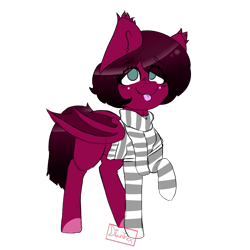 Size: 900x900 | Tagged: safe, artist:diantrex, derpibooru import, oc, bat pony, pony, clothes, happy, scarf, solo, sweater, tongue out