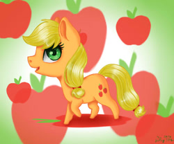 Size: 600x500 | Tagged: safe, artist:nastya-lazy-cat, derpibooru import, applejack, earth pony, pony, chibi, cutie mark background, female, mare, solo