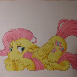 Size: 1080x1080 | Tagged: safe, artist:c_owokie, derpibooru import, fluttershy, pegasus, pony, female, mare, open mouth, solo, traditional art, unshorn fetlocks, worried