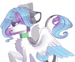 Size: 1080x895 | Tagged: safe, artist:fotiles_art, derpibooru import, oc, oc only, pegasus, pony, choker, leonine tail, open mouth, pegasus oc, simple background, solo, two toned wings, white background, wings