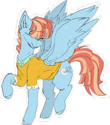 Size: 1040x1180 | Tagged: safe, artist:dashkatortik12222222, artist:millerrachel, derpibooru import, windy whistles, pegasus, collaboration, clothes, cute, female, hair covering eyes, mare, raised hoof, shirt, simple background, smiling, solo, spread wings, transparent background, windybetes, wings