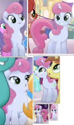 Size: 379x642 | Tagged: safe, derpibooru import, screencap, bunny moon, cantaloupe (character), cornsilk, granny smith, nougat praliné, earth pony, pony, unicorn, my little pony: the movie, background pony, collage, cropped, different cutie marks, female, mare, unnamed character, unnamed pony, we got this together