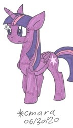 Size: 606x1054 | Tagged: safe, artist:cmara, derpibooru import, twilight sparkle, twilight sparkle (alicorn), alicorn, pony, female, mare, solo, thinking, traditional art