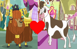 Size: 1022x654 | Tagged: safe, derpibooru import, edit, edited screencap, screencap, daisy jo, prince rutherford, cow, yak, a friend in deed, party pooped, bovine, crack shipping, cropped, female, male, rutherjo, shipping, shipping domino, straight, udder