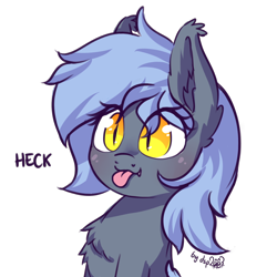 Size: 1024x1024 | Tagged: safe, artist:dsp2003, oc, oc only, oc:panne, bat pony, pony, 2018, :p, bat pony oc, bust, chest fluff, cute, cute little fangs, ear fluff, fangs, female, heck, mare, mlem, silly, simple background, solo, tongue out, transparent background