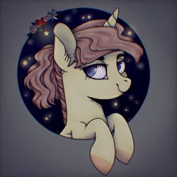 Size: 1080x1080 | Tagged: safe, artist:ash_helz, derpibooru import, oc, oc only, pony, unicorn, base used, bedroom eyes, bust, horn, night, smiling, solo, stars, unicorn oc