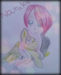 Size: 384x471 | Tagged: safe, artist:wrath-marionphauna, derpibooru import, fluttershy, human, amino, crossover, hug, miraculos ladybug, nathaniel kurtzberg