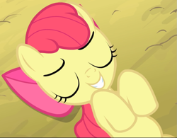 Size: 1057x824 | Tagged: safe, derpibooru import, screencap, apple bloom, somepony to watch over me, adorabloom, cropped, cute, laying on ground, smiling, solo