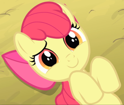 Size: 1006x848 | Tagged: safe, derpibooru import, screencap, apple bloom, somepony to watch over me, adorabloom, cropped, cute, laying on ground, smiling, solo