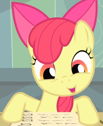 Size: 614x751 | Tagged: safe, derpibooru import, screencap, apple bloom, somepony to watch over me, adorabloom, cropped, cute, faic, list, open mouth, solo