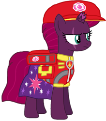 Size: 893x1020 | Tagged: safe, artist:徐詩珮, derpibooru import, fizzlepop berrytwist, tempest shadow, pony, unicorn, series:sprglitemplight diary, series:sprglitemplight life jacket days, series:springshadowdrops diary, series:springshadowdrops life jacket days, aid marshall (paw patrol), alternate universe, base used, clothes, cute, marshall (paw patrol), paw patrol, simple background, tempest shadow is not amused, transparent background, unamused