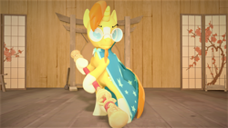 Size: 1280x720 | Tagged: safe, artist:sapphireatlas92, derpibooru import, sunburst, pony, unicorn, 3d, bipedal, clothes, glasses, hoof hold, male, pole, pun, robe, solo, source filmmaker, stallion, sun wukong, sunburst's glasses, sunburst's robe