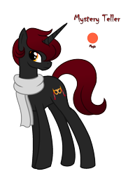 Size: 1173x1600 | Tagged: safe, artist:darbypop1, derpibooru import, oc, oc:mystery teller, pony, unicorn, clothes, male, scarf, simple background, solo, stallion, transparent background