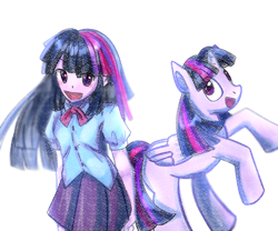 Size: 1800x1500 | Tagged: safe, artist:sky_puyo, derpibooru import, twilight sparkle, twilight sparkle (alicorn), alicorn, human, pony, equestria girls, human ponidox, self ponidox