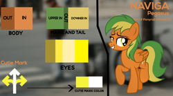 Size: 1440x800 | Tagged: safe, artist:indonesiarailroadpht, artist:parclytaxel, derpibooru import, oc, oc only, oc:naviga, pegasus, pony, looking at you, pegasus oc, reference, reference sheet, walking, wings