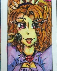 Size: 381x477 | Tagged: safe, alternate version, artist:puffy-ppg-artist, derpibooru import, adagio dazzle, equestria girls, bust, clothes, eye clipping through hair, female, jewelry, lipstick, microphone, necklace, solo, traditional art
