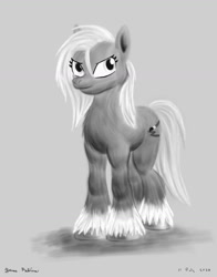 Size: 1024x1304 | Tagged: safe, artist:rockhoppr3, derpibooru import, earth pony, pony, monochrome, solo, unshorn fetlocks