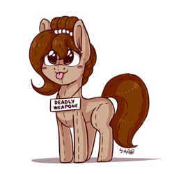 Size: 1280x1280 | Tagged: safe, artist:dsp2003, oc, oc only, oc:brownie bun, earth pony, original species, pony, 2018, 2020, :p, accurate, blush sticker, blushing, cute, dsp2003 is trying to murder us, female, mare, plush pony, sign, signature, silly, simple background, solo, text, tongue out, transparent background, updated, weapons-grade cute